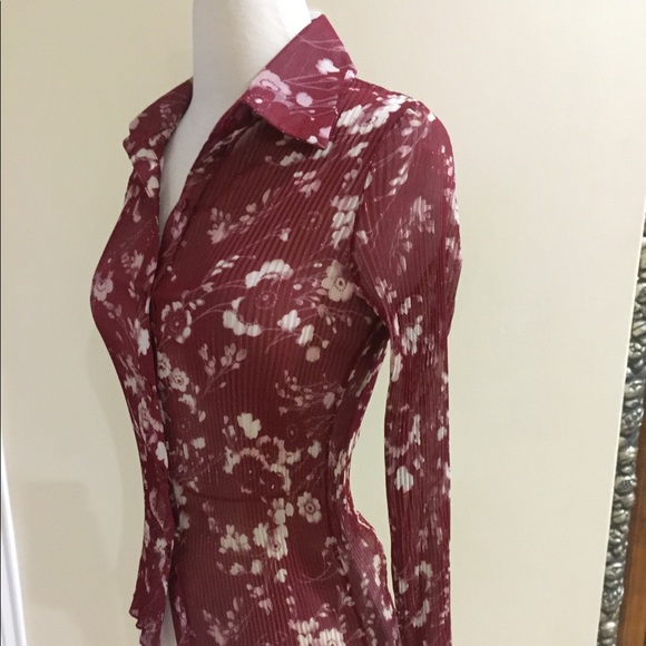 Sparkly Red Pleated Floral Shirt - Picture 3 of 5